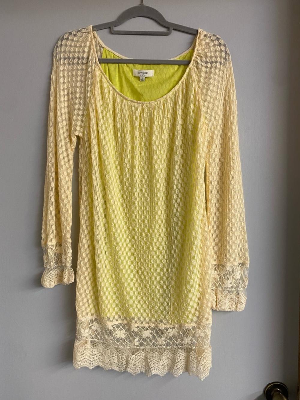 Umgee Boho Tunic Dress Yellow Lace Large
